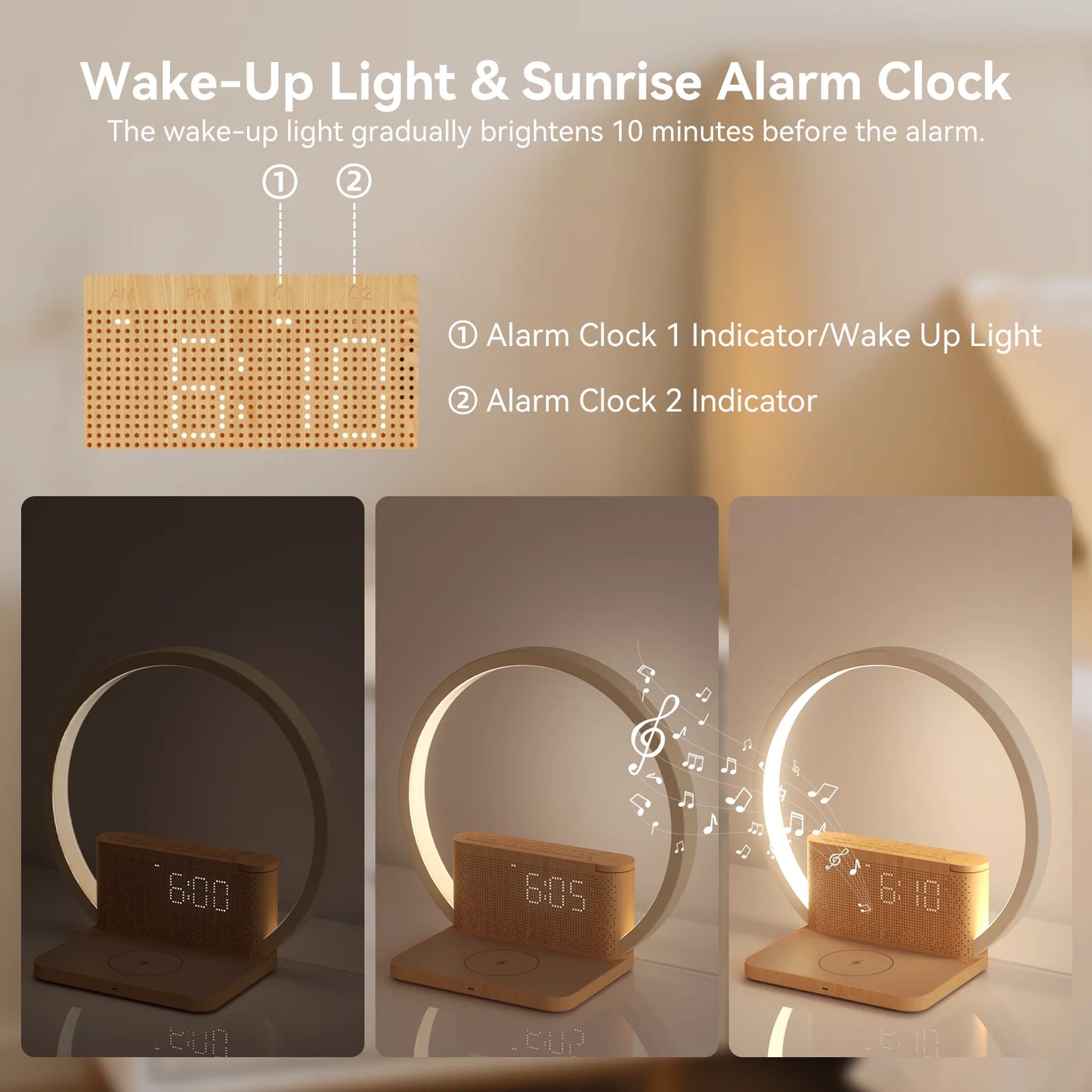 Sunrise Alarm Clock Night Light with Wireless Charger