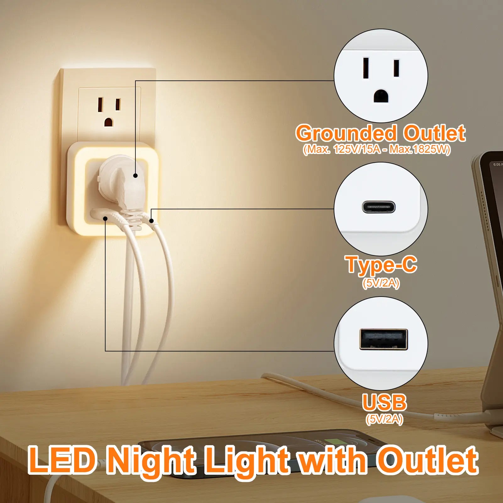 2-Pack USB Wall Night Lights