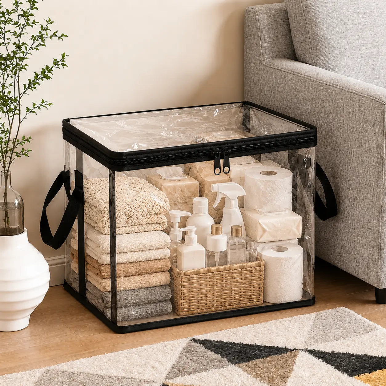Clear PVC Storage Box with Handle - Dustproof Durable Organizer