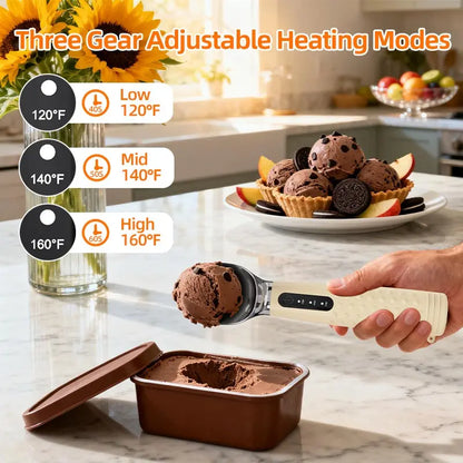 Ice Cream Scoop, Heated Ice Cream Spoon, USB Rechargeable, Easy to Dig Hard Ice Cream, Convenient and Practical Design