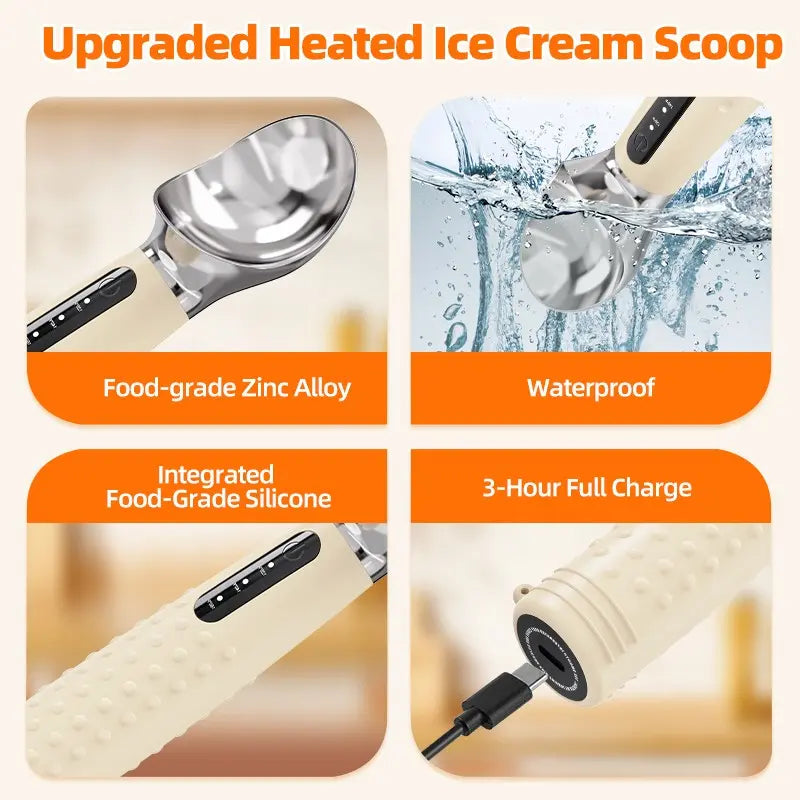 Ice Cream Scoop, Heated Ice Cream Spoon, USB Rechargeable, Easy to Dig Hard Ice Cream, Convenient and Practical Design