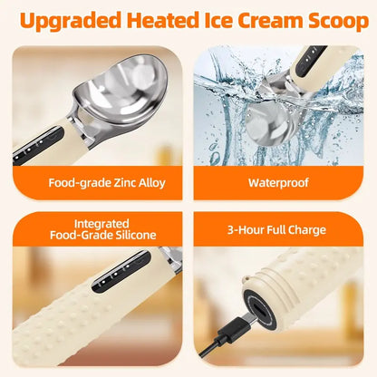 Ice Cream Scoop, Heated Ice Cream Spoon, USB Rechargeable, Easy to Dig Hard Ice Cream, Convenient and Practical Design
