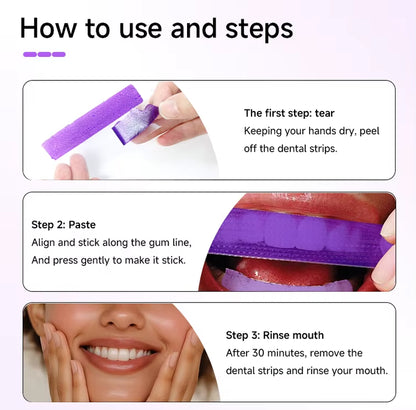 Bright Purple Whitening Strips New Formula Residual Free V34 Teeth Whitening Strips