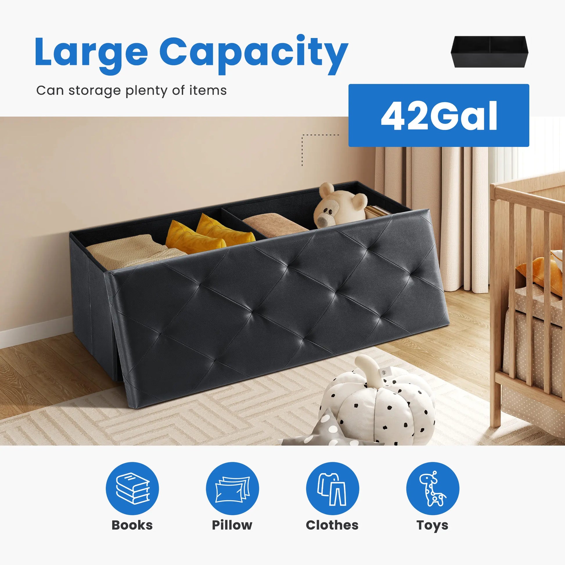 Folding Storage Ottoman Bench