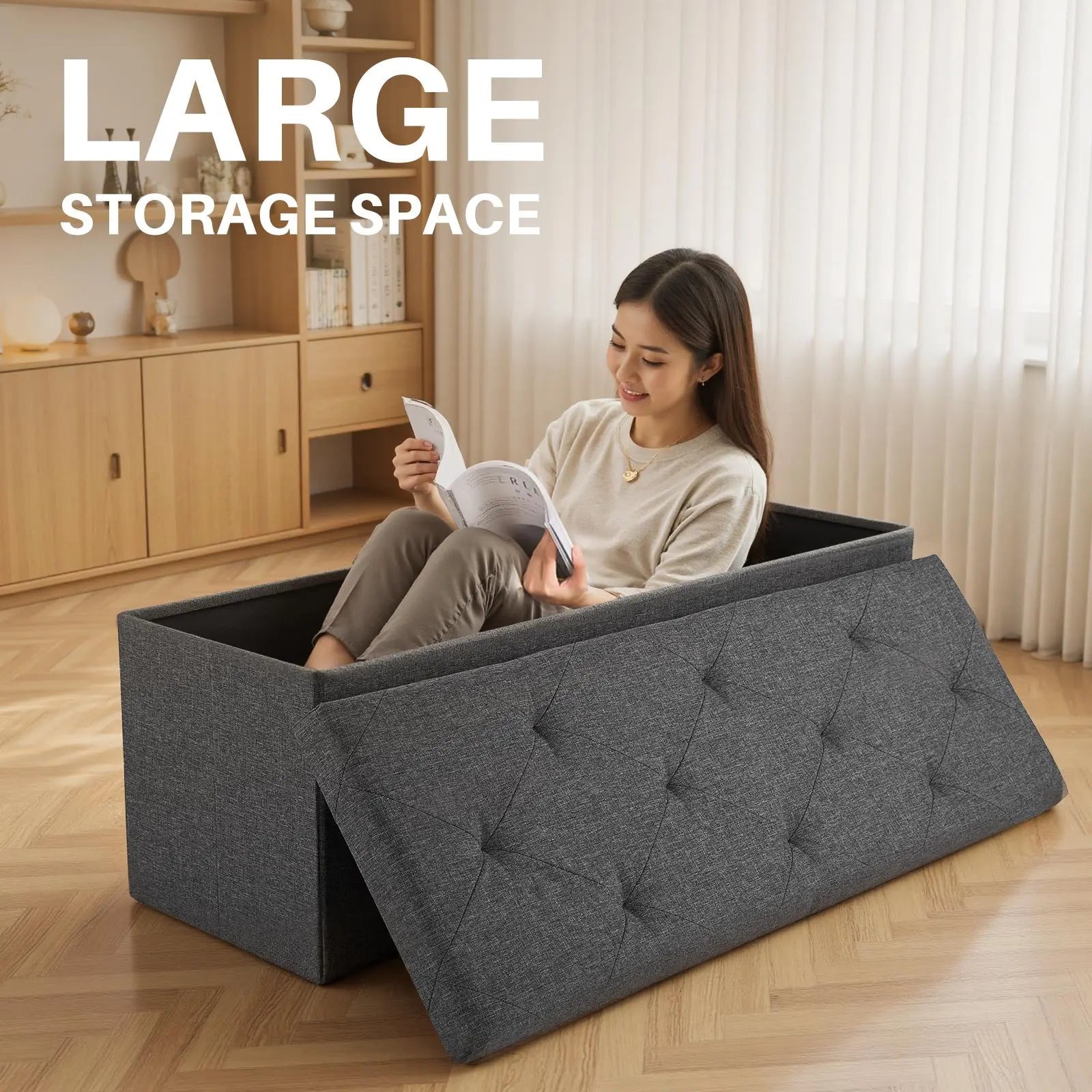 Folding Storage Ottoman Bench