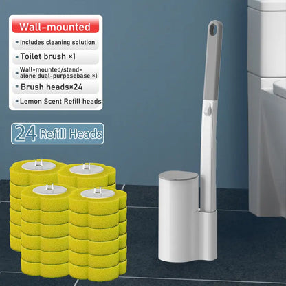 Home Essentials Disposable Toilet Brush Set-Includes 24 Disposable Replacement Heads+Toilet Brush+Wall-Mounted Toilet Caddy,Easy to Use,Thorough Cleaning,Antibacterial,Deodorizing,Dispose after Use,No Secondary Contamination,Cleaning Supplies and Tools Ti