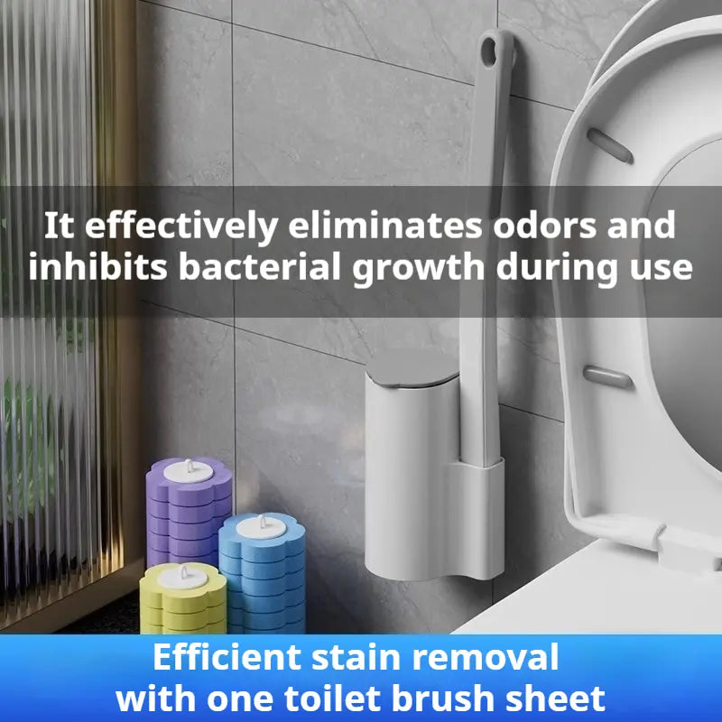 Home Essentials Disposable Toilet Brush Set-Includes 24 Disposable Replacement Heads+Toilet Brush+Wall-Mounted Toilet Caddy,Easy to Use,Thorough Cleaning,Antibacterial,Deodorizing,Dispose after Use,No Secondary Contamination,Cleaning Supplies and Tools Ti