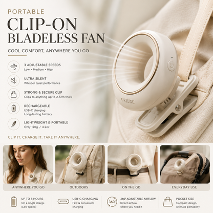 Portable Silent Mini Bladeless Electric Fan,Small Fan Clip on Shirt Waist Mini Bladeless Fan Adjustable 3-Speed for Outdoor NEW