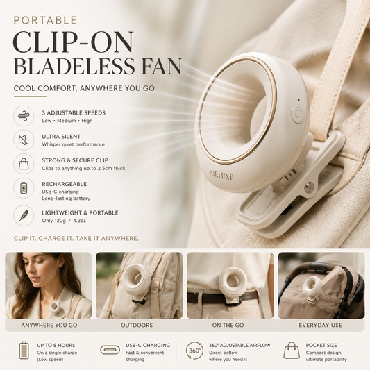 Portable Silent Mini Bladeless Electric Fan,Small Fan Clip on Shirt Waist Mini Bladeless Fan Adjustable 3-Speed for Outdoor NEW