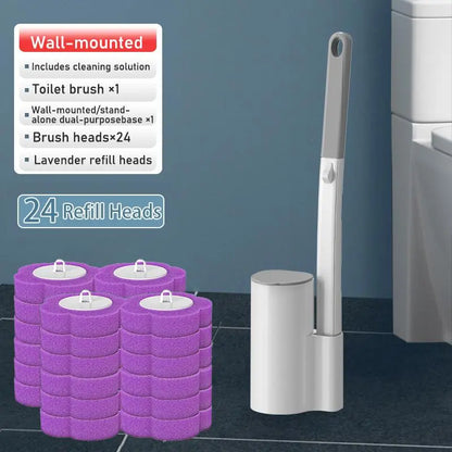 Home Essentials Disposable Toilet Brush Set-Includes 24 Disposable Replacement Heads+Toilet Brush+Wall-Mounted Toilet Caddy,Easy to Use,Thorough Cleaning,Antibacterial,Deodorizing,Dispose after Use,No Secondary Contamination,Cleaning Supplies and Tools Ti