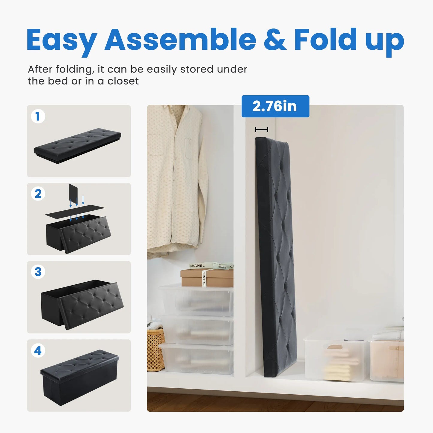 Folding Storage Ottoman Bench