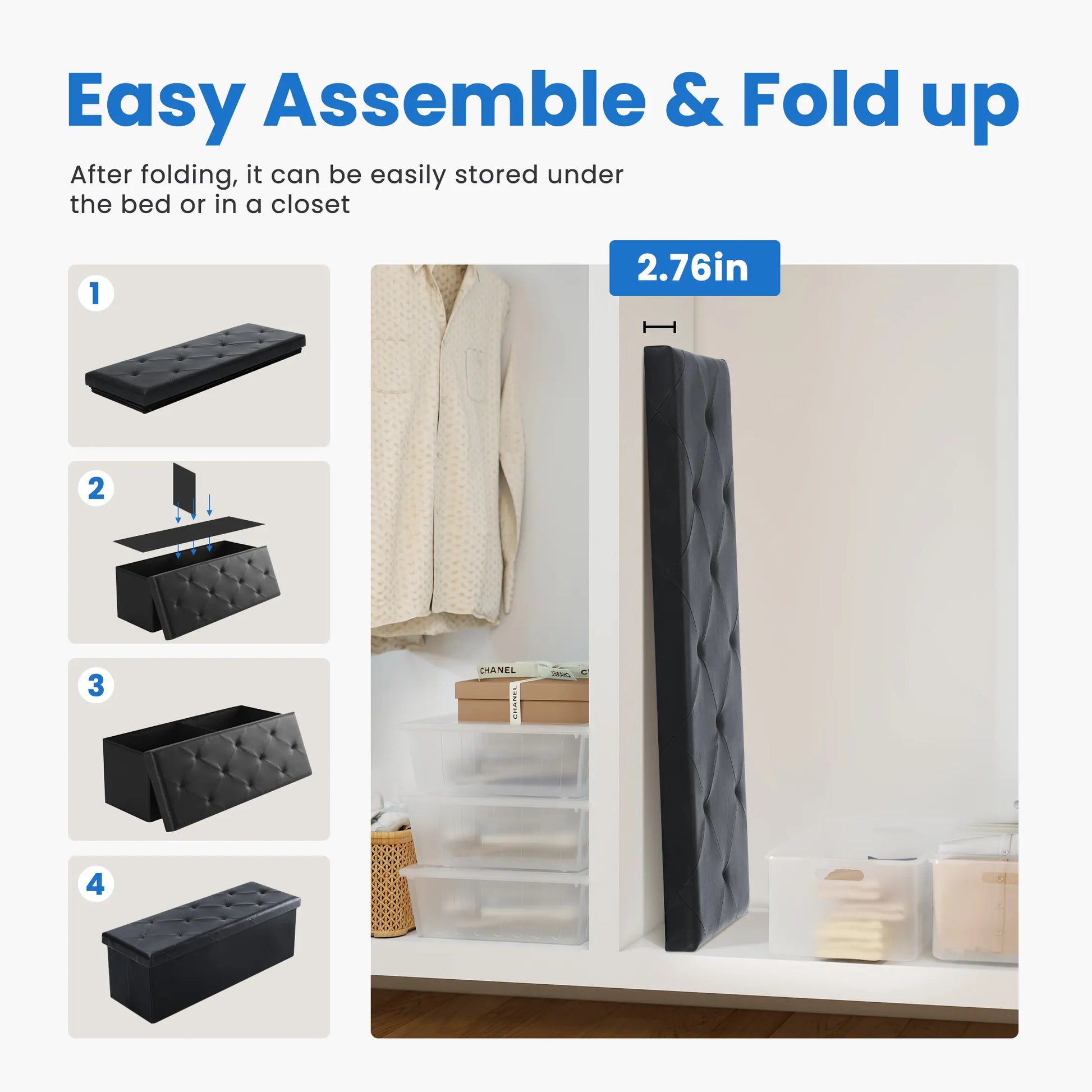 Folding Storage Ottoman Bench