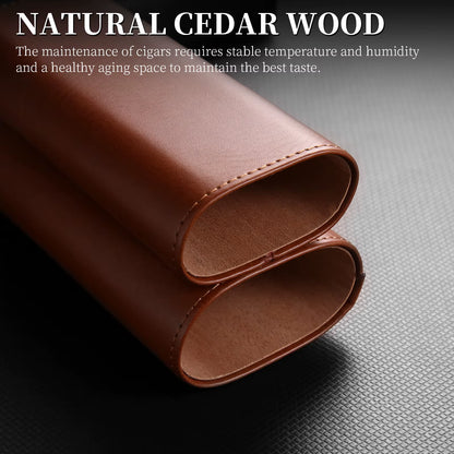 Portable Cedar Wood Leathe Cigar Humidor Case with Cutter and Gift Box