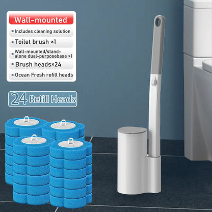 Home Essentials Disposable Toilet Brush Set-Includes 24 Disposable Replacement Heads+Toilet Brush+Wall-Mounted Toilet Caddy,Easy to Use,Thorough Cleaning,Antibacterial,Deodorizing,Dispose after Use,No Secondary Contamination,Cleaning Supplies and Tools Ti